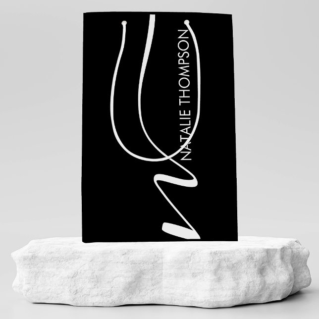Custom Monogram Personalised With Name Cool Black Medium Gift Bag (Creator Uploaded)
