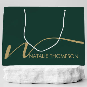 Custom Monogram Personalised With Name Cool Green Large Gift Bag