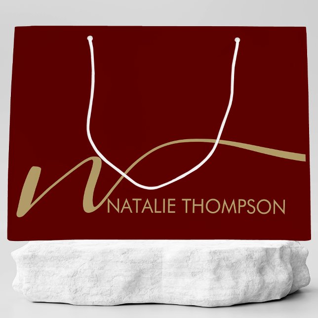 Custom Monogram Personalised With Name Cool Maroon Large Gift Bag (Creator Uploaded)