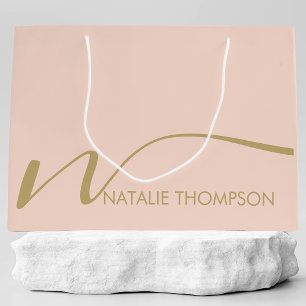 Custom Monogram Personalised With Name Cool Pink Large Gift Bag