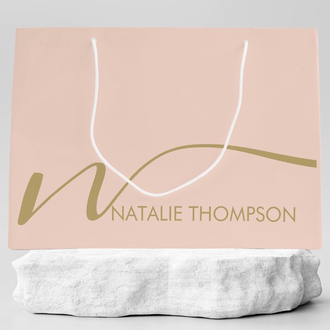 Custom Monogram Personalised With Name Cool Pink Large Gift Bag (Creator Uploaded)