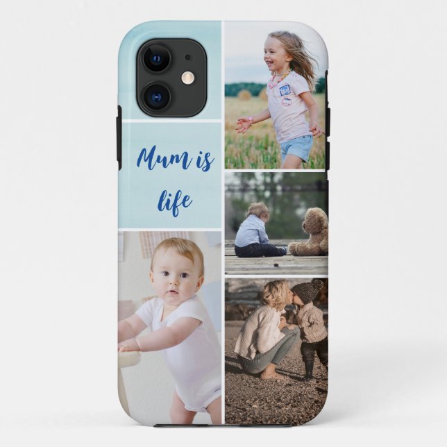 Custom Monogram Photo Collage Grid iPhone Case (Back)