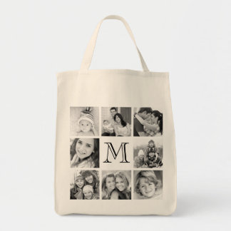 Custom Monogram Photo Collage Tote Bag