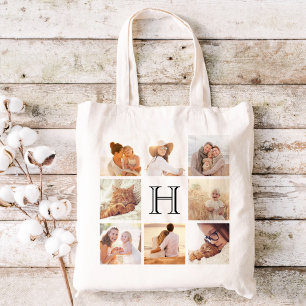 Custom Monogram Photo Collage Tote Bag
