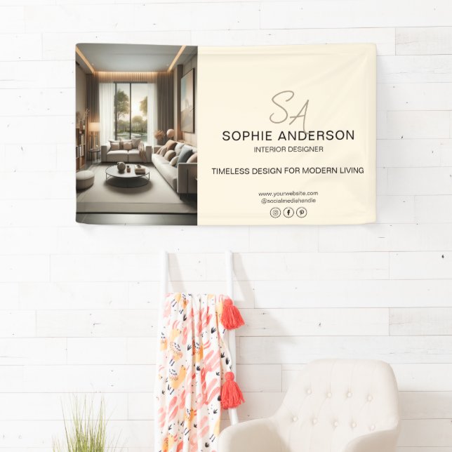 Custom Monogram Photo Cream Professional Business Banner (Insitu)