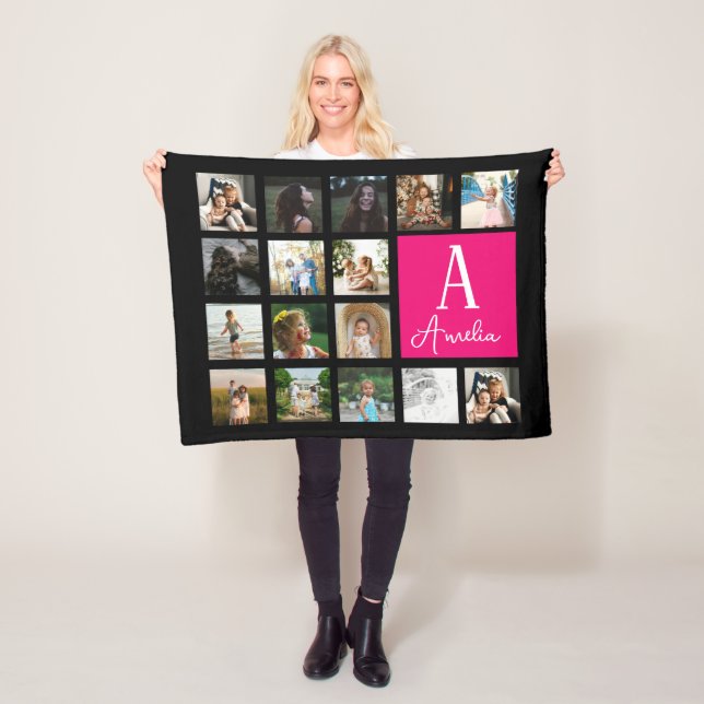 Custom Monogram photo montage photo collage Fleece Blanket (In Situ)