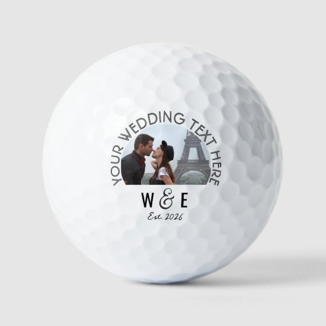 Custom Monogram Photo Neo Deco Wedding Golf Balls (Front)