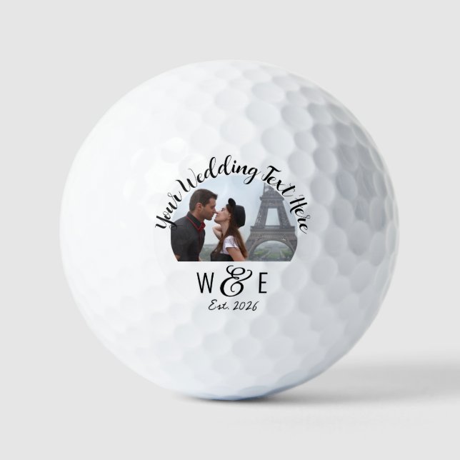 Custom Monogram Photo Script Wedding Golf Balls (Front)