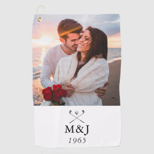 Custom Monogram Photo Wedding Anniversary Date Golf Towel