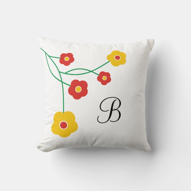Custom Monogram Pillow :Yellow And Red Flowers (Front)