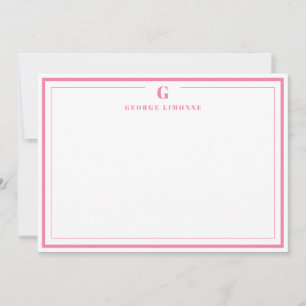 Custom Monogram Pink Border Stationery Card