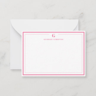 Custom Monogram Pink Border Stationery  Card