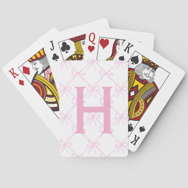 Custom Monogram Pink Bow, Coquette Playing Cards,  Cards (Back)