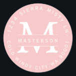 Custom Monogram Pink Circular Return Address Label<br><div class="desc">Customise with your Monogram. Light Pink and White Circular Return Address Label. All text is customisable.  Please contact me with any questions or special requests.</div>