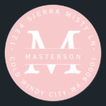 Custom Monogram Pink Circular Return Address Label<br><div class="desc">Customise with your Monogram. Light Pink and White Circular Return Address Label. All text is customisable.  Please contact me with any questions or special requests.</div>