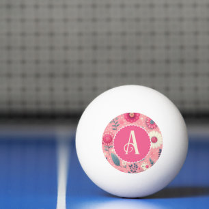 Custom Monogram Pink Enchanted Blooms Ping Pong Ball