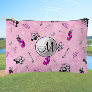 Custom Monogram Pink Golf Ball and Carts Accessory Pouch
