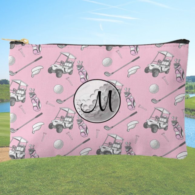 Custom Monogram Pink Golf Ball and Carts Accessory Pouch (Creator Uploaded)