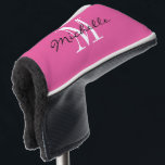 Custom monogram pink golf putter cover for women<br><div class="desc">Personalised monogram golf driver cover for golfer. Add your own custom name or surname. Elegant script typography template with name initial letter for him or her. Classy Birthday or Mother's day gift idea for mum or grandma. Stylish pink and white design or custom colour background. Unique one of a kind...</div>