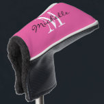 Custom monogram pink golf putter cover for women<br><div class="desc">Personalised monogram golf driver cover for golfer. Add your own custom name or surname. Elegant script typography template with name initial letter for him or her. Classy Birthday or Mother's day gift idea for mum or grandma. Stylish pink and white design or custom colour background. Unique one of a kind...</div>