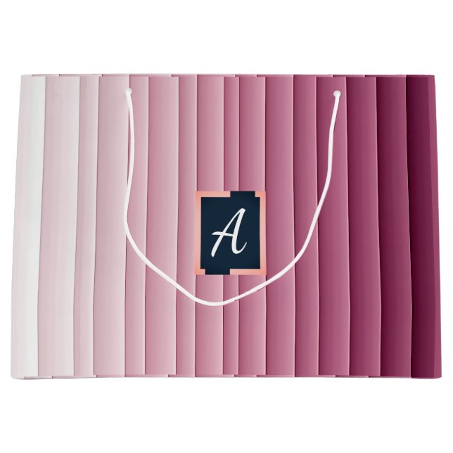Custom Monogram Pink Gradient Vertical  Large Gift Bag (Front)