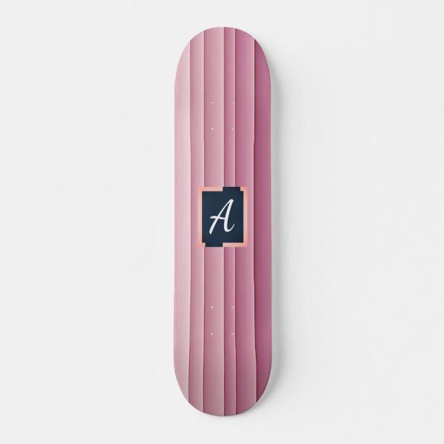 Custom Monogram Pink Gradient Vertical Skateboard (Front)