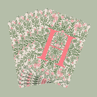 Custom Monogram Pink & Green Floral Pattern Cards