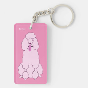 Custom Monogram Pink Poodle Key Ring
