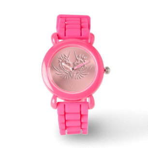 Custom Monogram, Pink, Scaly Dragon Heart Watch