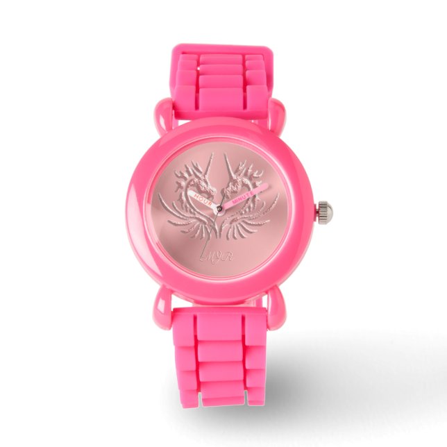 Custom Monogram, Pink, Scaly Dragon Heart Watch (Front)