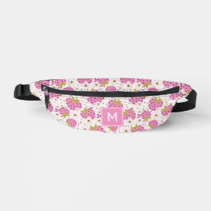 Custom Monogram Pink Strawberries Pattern Bum Bags