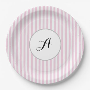 Custom Monogram Pink Stripe Parisan Paper Plate
