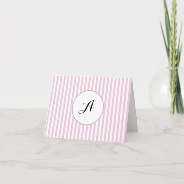 Custom Monogram Pink Stripe Parisan Thank You Card (Front)