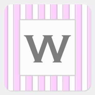 Custom Monogram Pink Stripes on White Square Sticker