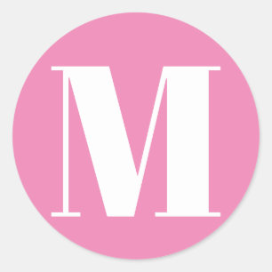 Custom monogram pink white initial number classic round sticker