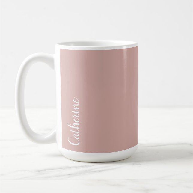 Custom monogram, pink with script typography  coffee mug (Left)