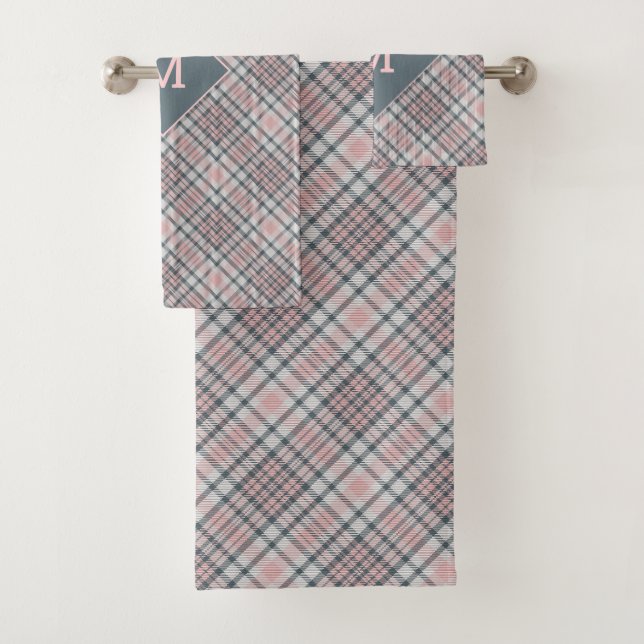 Custom Monogram Plaid / Tartan Pattern Bath Towel Set (Insitu)