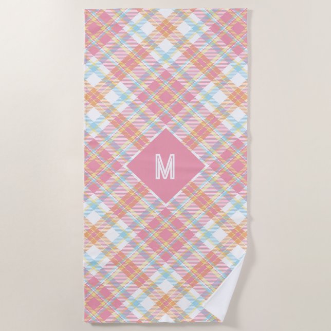Custom Monogram Plaid / Tartan Pattern Beach Towel (Front)