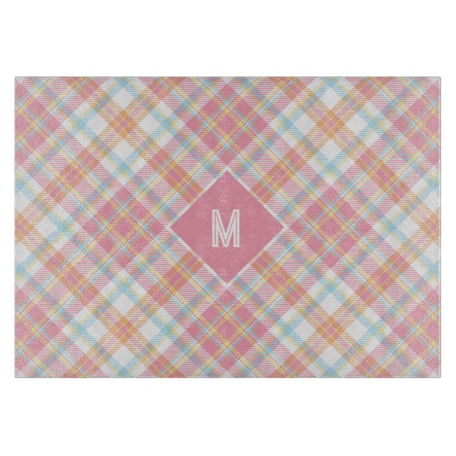Custom Monogram Plaid / Tartan Pattern Cutting Board (Front)