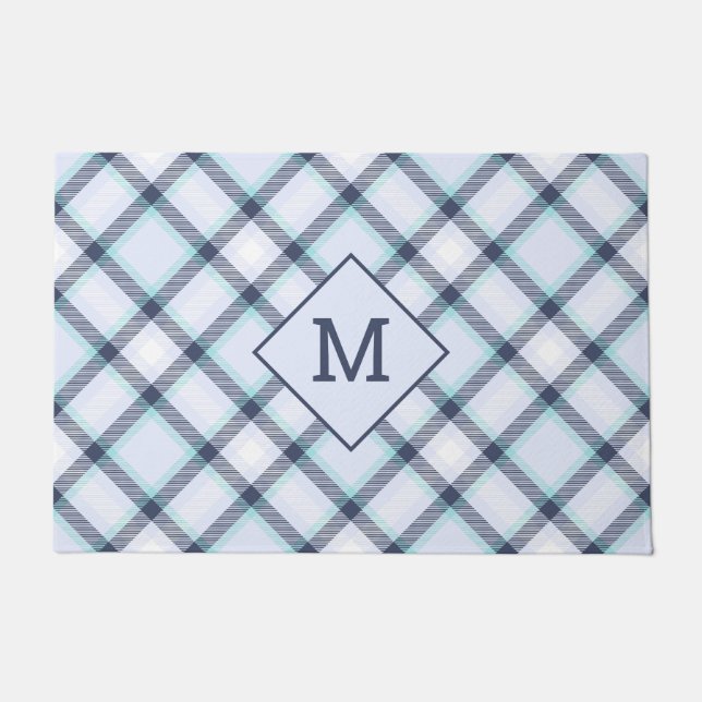 Custom Monogram Plaid / Tartan Pattern Doormat (Front)