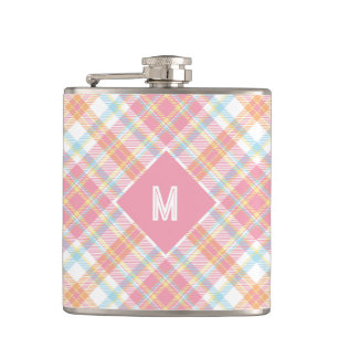 Custom Monogram Plaid / Tartan Pattern Hip Flask