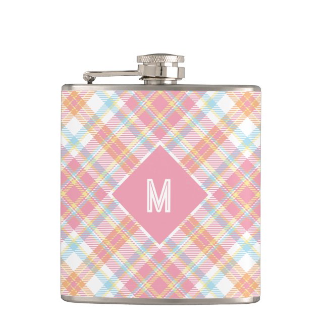 Custom Monogram Plaid / Tartan Pattern Hip Flask (Front)