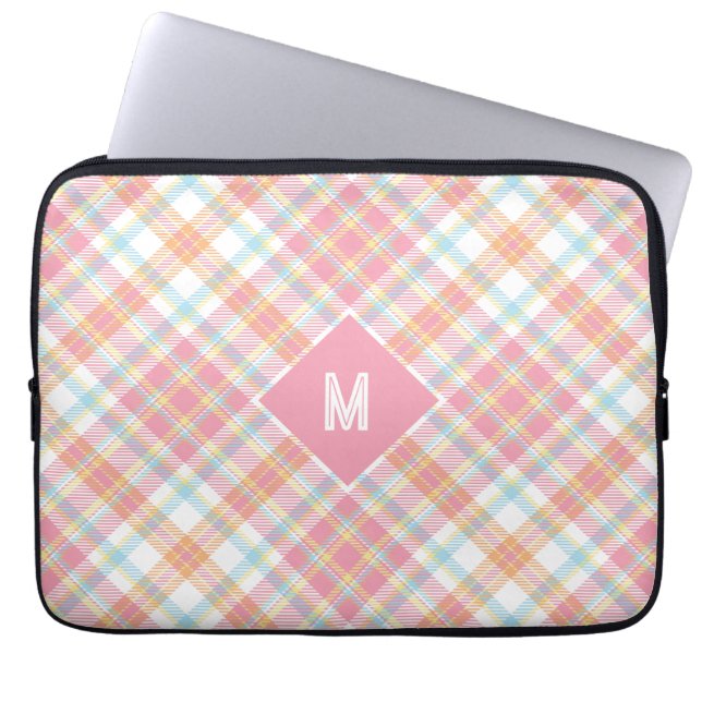 Custom Monogram Plaid / Tartan Pattern Laptop Sleeve (Front)