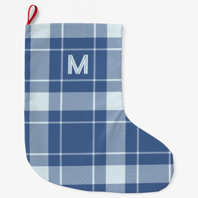 Custom Monogram Plaid / Tartan Pattern Large Christmas Stocking (Front)