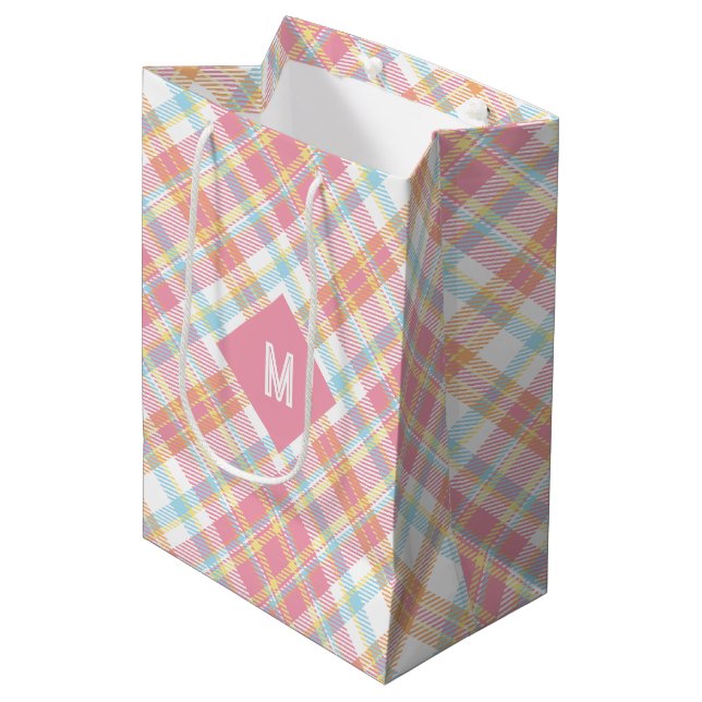 Custom Monogram Plaid / Tartan Pattern Medium Gift Bag (Front Angled)