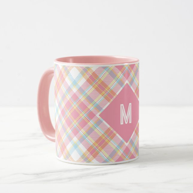 Custom Monogram Plaid / Tartan Pattern Mug (Front Left)