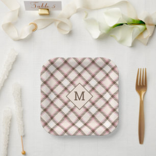 Custom Monogram Plaid / Tartan Pattern Paper Plate