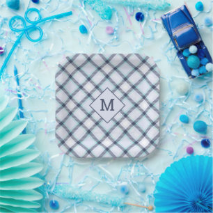 Custom Monogram Plaid / Tartan Pattern Paper Plate
