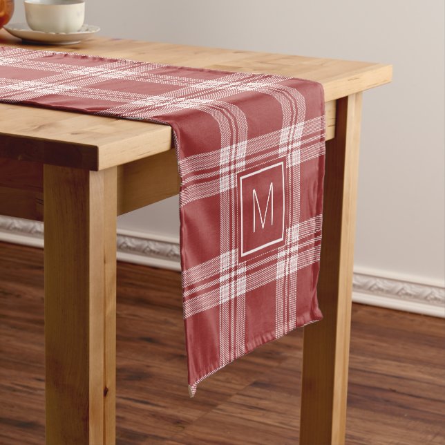 Custom Monogram Plaid / Tartan Pattern Short Table Runner (In Situ)