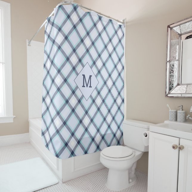 Custom Monogram Plaid / Tartan Pattern Shower Curtain (In Situ)